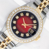 Rolex Ladies 2 Tone Red Vignette VS Diamond Datejust Wristwatch