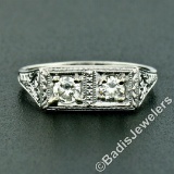 Vintage Platinum 0.52 ctw Dual Transitional Cut Diamond Hand Engraved Band Ring