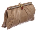 Judith Leiber Beige Snakeskin Clutch