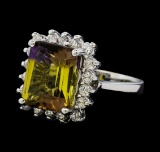 4.62 ctw Ametrine Quartz and Diamond Ring - 14KT White Gold