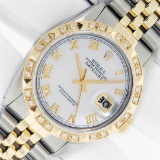 Rolex Mens 2 Tone MOP Roman Pyramid Diamond Bezel Datejust Wristwatch