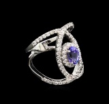 0.99 ctw Tanzanite and Diamond Ring - 14KT White Gold