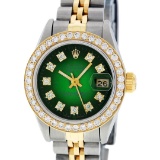 Rolex 2T YG/SS Green Vignette VS 1 ctw Diamond Oyster Perpetual Datejust Wristwa