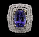 14KT Yellow and White Gold 8.13 ctw Tanzanite and Diamond Ring