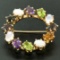 14k Yellow Gold 5.18 ctw Wreath Brooch w/ Amethyst Garnet Moonstone Peridot Opal