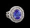 3.65 ctw Tanzanite and Diamond Ring - 14KT White Gold