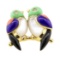 0.12 ctw Diamond and Multi-Colored Gemstone Lovebird Pin - 14KT Yellow Gold