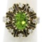 Vintage 14K Yellow Gold 2.43 ctw Oval Peridot Diamond & Black Enamel Halo Ring