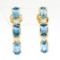 14K Yellow Gold 1.10 ctw Alternating Oval Blue Topaz & Pearl Long Drop Earrings