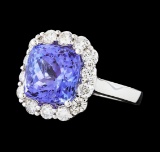 4.96 ctw Tanzanite and Diamond Ring - 14KT White Gold