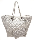Chanel Sliver Leather Metallic Calfskin Shopper Tote Bag