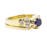 1.27 ctw Blue Sapphire And Diamond Ring And Band - 14KT Yellow Gold