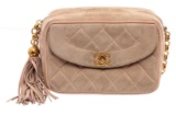 Chanel Beige Quilted Suede Small Tassel Camera Bag