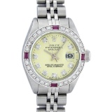 Rolex Ladies Stainless Steel Yellow Diamond & Ruby 26MM Datejust Wristwatch