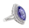 4.17 ctw Tanzanite and Diamond Ring - 14KT White Gold