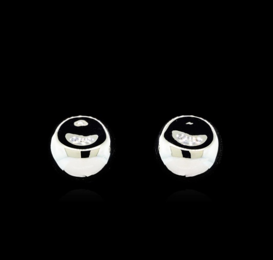 Glossy and Satin Round Post Earrings - Rhodium Plated