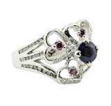 1.70 ctw Round Brilliant Blue Sapphire And Diamond Ring - 14KT White Gold