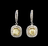 4.08 ctw Fancy Yellow Diamond Earrings - 14KT White and Yellow Gold