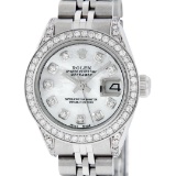 Rolex Ladies Stainless Steel Diamond Lugs MOP Diamond Datejust Wristwatch