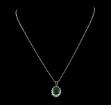 4.35 ctw Emerald and Diamond Pendant With Chain - 14KT White Gold