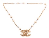 Chanel Faux Pearl & Crystal CC Pendant Necklace