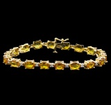 15.57 ctw Yellow Sapphire and Diamond Bracelet - 14KT Yellow Gold