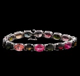 42.06 ctw Multi Color Tourmaline Bracelet - 14KT White Gold