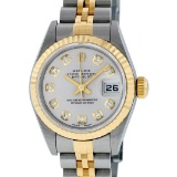 Rolex Ladies Quickset 2 Tone 18K Silver Diamond Datejust Wristwatch