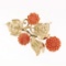 Vintage Gilbert 14K Yellow Gold Detailed Carved Coral Flower & Leaf Pin Brooch