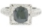 14k White Gold 2.10 ctw Cushion Black & Pavï¿½ Round White Diamond Solitaire Eng