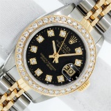 Rolex Ladies 2T 26MM Black Diamond Bezel 1 ctw 18K Yellow Gold Datejust Wristwat