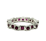 1.35 ctw Square Step Rubies Ring - 18KT White Gold