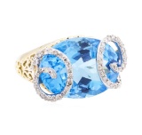 20.85 ctw Blue Topaz And Diamond Ring - 14KT Yellow Gold