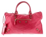 Balenciaga Coral Pink Lambskin Leather Rose Gold Giant 12 Satchel Handbag