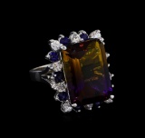 15.97 ctw Ametrine, Sapphire and Diamond Ring - 14KT White Gold