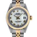 Rolex Ladies Quickset 2T 18K MOP Roman Datejust Oyster Perpetaul Wristwatch 26MM