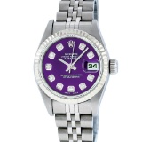 Rolex Ladies Stainless Steel Purple Diamond Quickset Datejust Wristwatch 26MM