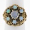 Large Vintage 14K Yellow Gold Round Blue Moonstone Opal Cluster Cocktail Ring