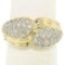 14k Yellow Gold 0.75 ctw Pave Round E VS Diamond Cluster Puffed Band Bypass Ring