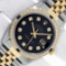 Rolex Mens 2 Tone Black Diamond 36MM Datejust Oyster Perpetual Wriswatch