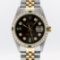 Rolex Mens 2 Tone Brown Diamond & Emerald Oyster Perpetual Datejust Wristwatch