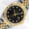 Rolex Mens 2 Tone Black Diamond Pyramid Bezel 36MM Datejust Wristwatch With Role