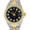 Rolex Ladies 2 Tone Black Diamond Lugs Datejust Wristwatch Oyster Perpetual