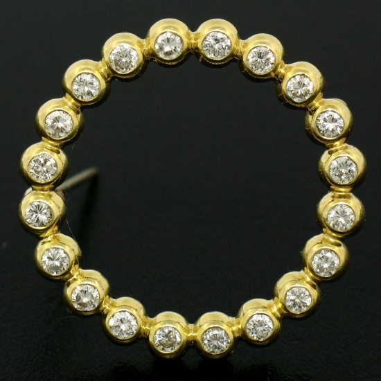 18k Yellow Gold .60 ctw 20 Bezel Set Round Diamond Circle of Life Pin Brooch 23m