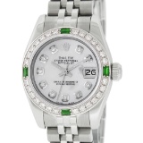 Rolex New Style Ladies 26 Mother Of Pearl Diamond And Emerald Datejust Oyster Pe
