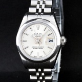 Rolex Ladies Stainless Steel Silver Index 26MM Quickset Datejust Wristwatch