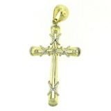 14k Solid Two Tone Gold 0.07 ctw Round Brilliant Bezel Set Diamond Cross Pendant