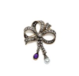 1.77 ctw Pear Mixed Amethyst And Diamond Pin - SILVER AND 10KT YELLOW GOLD  Othe