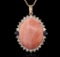 32.06 ctw Pink Coral, Sapphire, and Diamond Pendant With Chain - 14KT Rose Gold