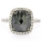 14K White Gold 3.12 ctw Checkerboard Cushion Cut Black & White Diamond Halo Ring